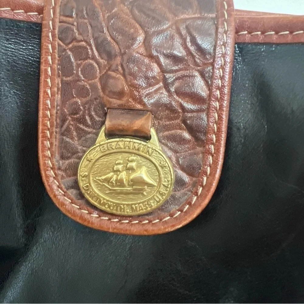 Vintage Brahmin brown & black purse tote leather - Picture 6 of 13
